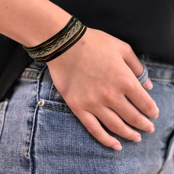 Vintage Mixed Metal Copper & Brass Open Cuff Bracelet With Braided Design - Picture 3 of 8
